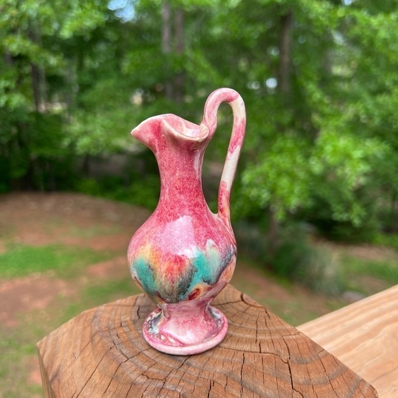 Hand Crafted Other - Drip Glaze Arts Crafts Clay Pottery Mini Pitcher Bud Vase 4in Handmade Artisan